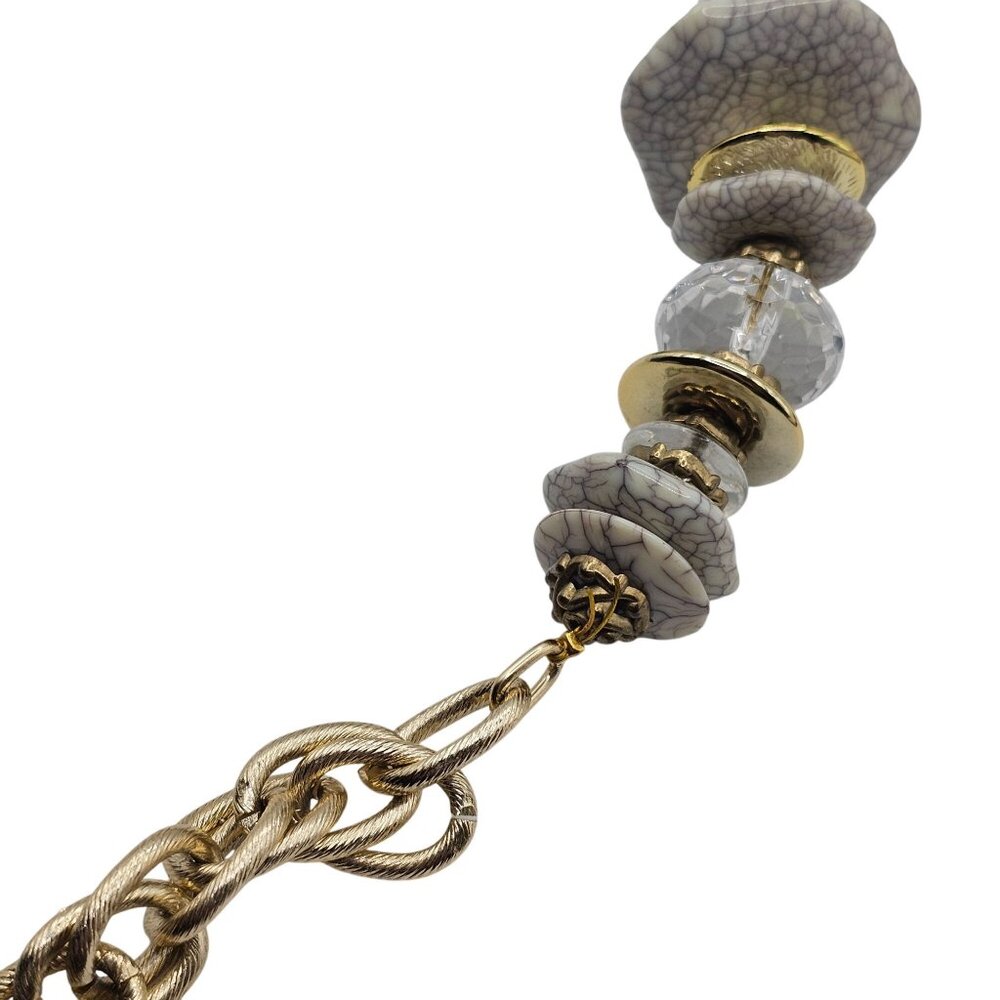 Chunky Statement Gold Tone‎ White/Gray Bead Chain Chic Fashion Jewelry Necklace - Picture 7 of 11